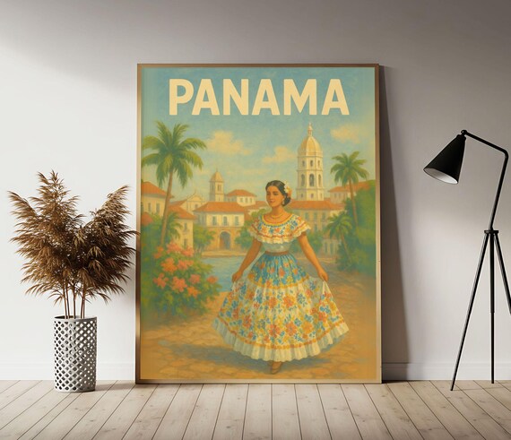 Panama Central Bridge Travel Poster Panamanian Wall Art Print Vintage Decor