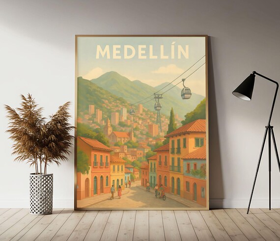 Medellin Colombia Travel Poster Wall Art Print Vintage Decor