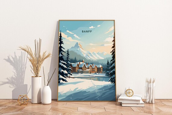 Banff Canada Winter Ski Mountain Lodge Snowy Mountain Travel Poster