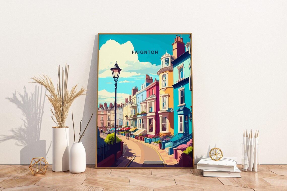 Paignton Devon England Colorful Seaside Terrace Travel Art Poster