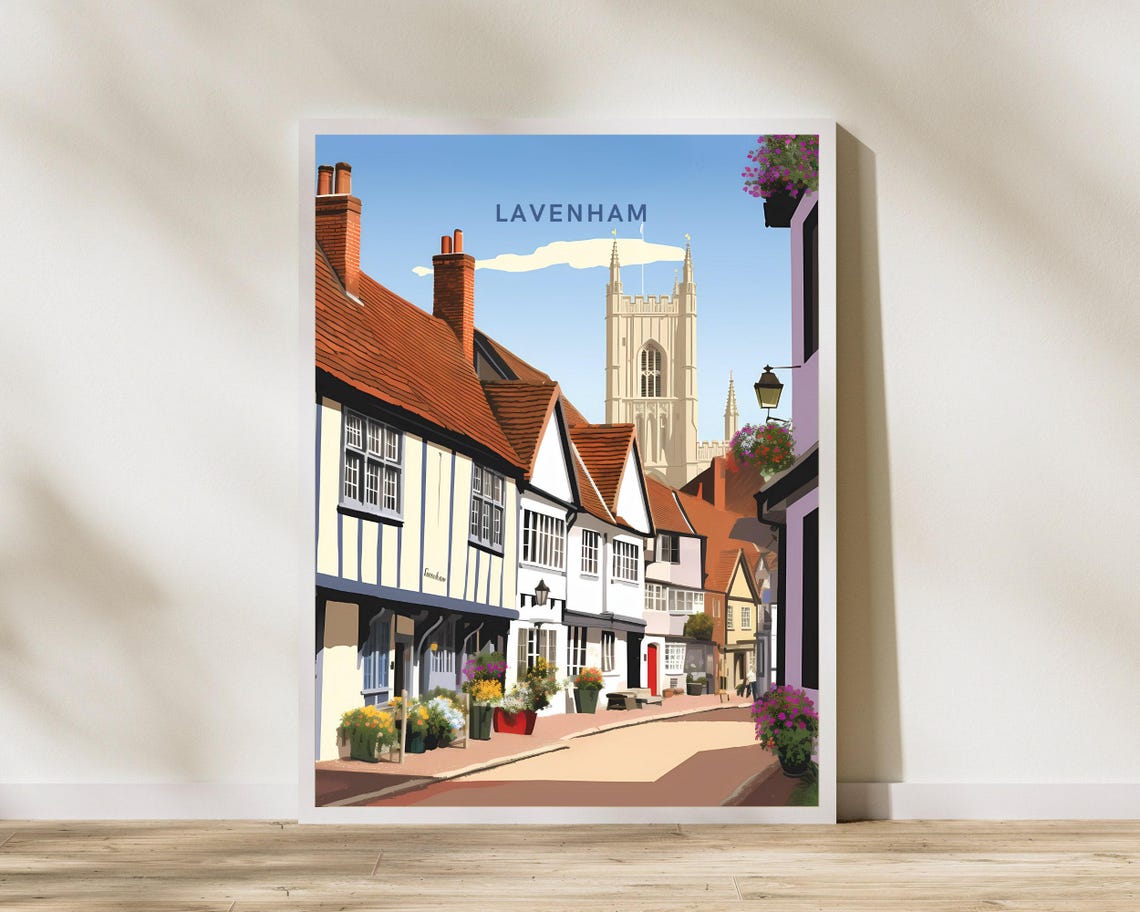 Vintage Style Lavenham Suffolk High Street Morning View Poster
