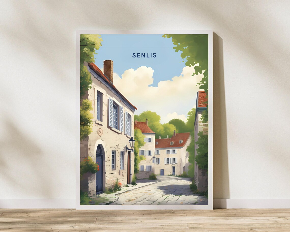 Senlis France Historic Medieval Village Street Vintage Travel Poster