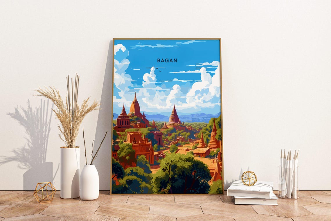 Bagan Myanmar Ancient Temple Plains Golden Sunrise Stupa Poster