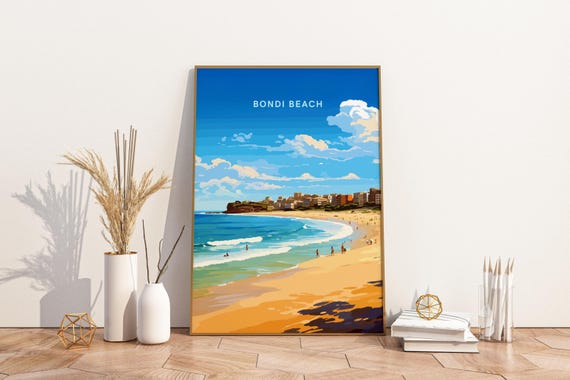 Bondi Beach Australia Travel Print Poster Wall Art Vintage Tra