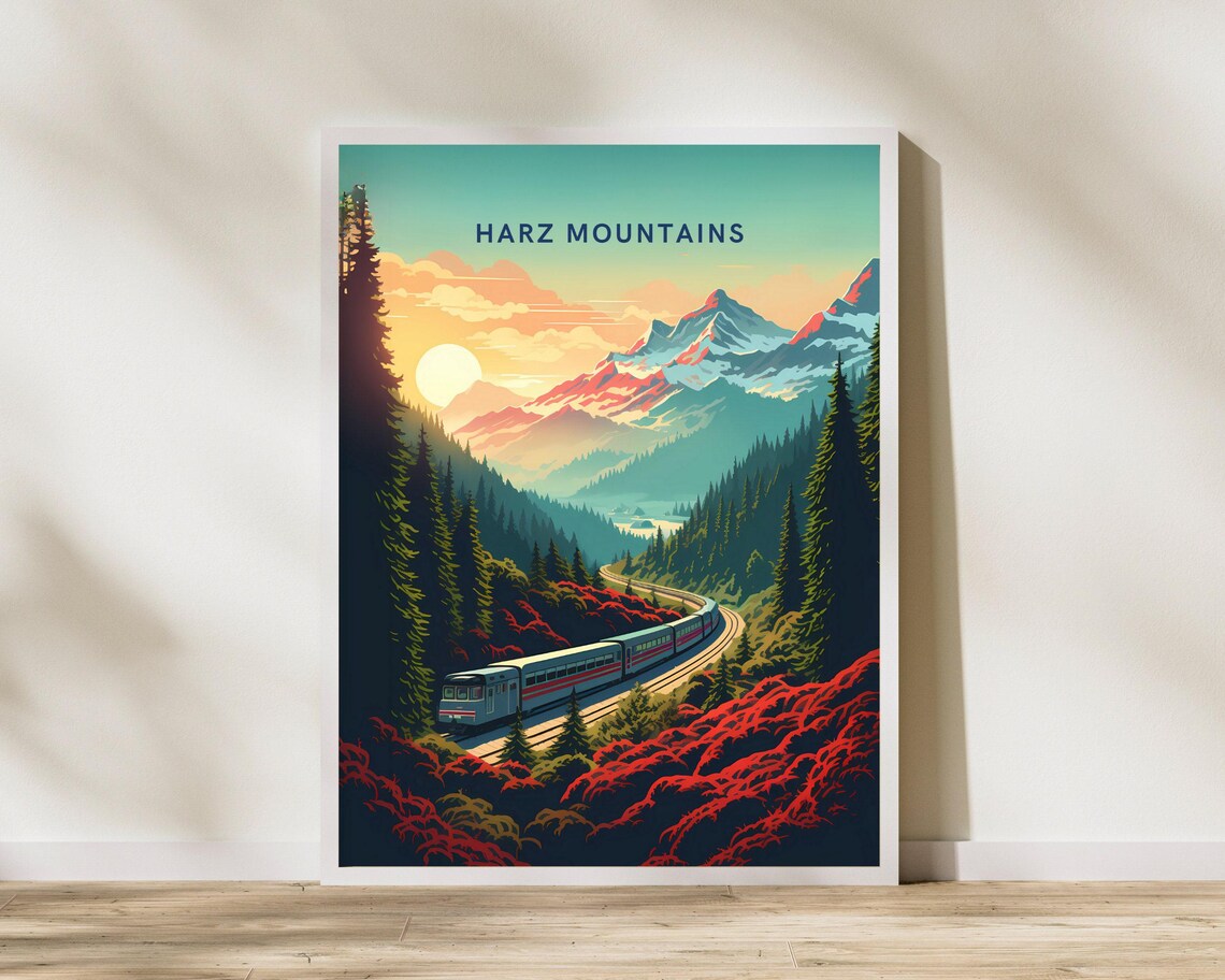 Harz Mountains Germany Train Journey Vintage Sunset Travel Poster