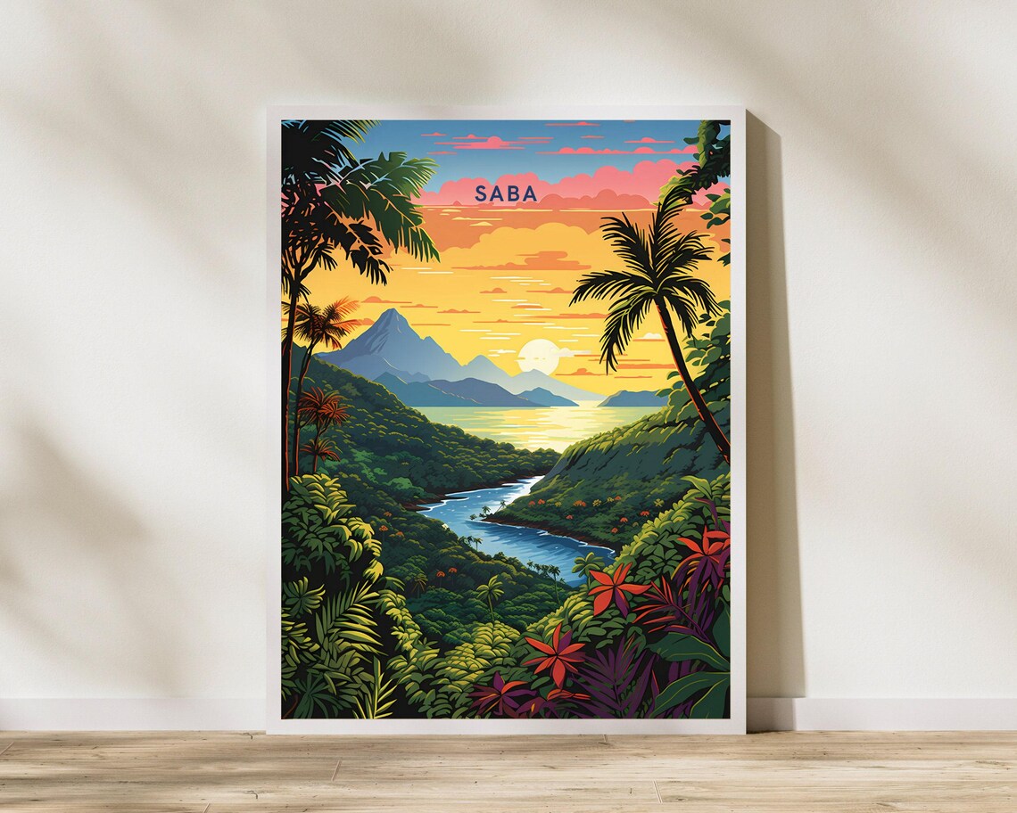 Saba Caribbean Travel Print Poster Wall Art Vintage Decor