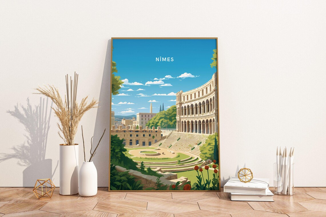 Nimes France Historic Roman Arena Amphitheater Travel Poster