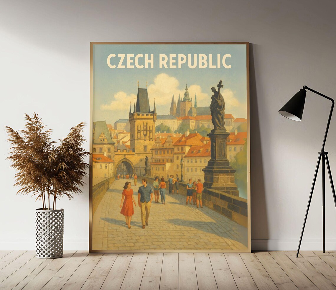 Czech Republic Prague Charles Bridge Vintage Travel Poster Artwork
