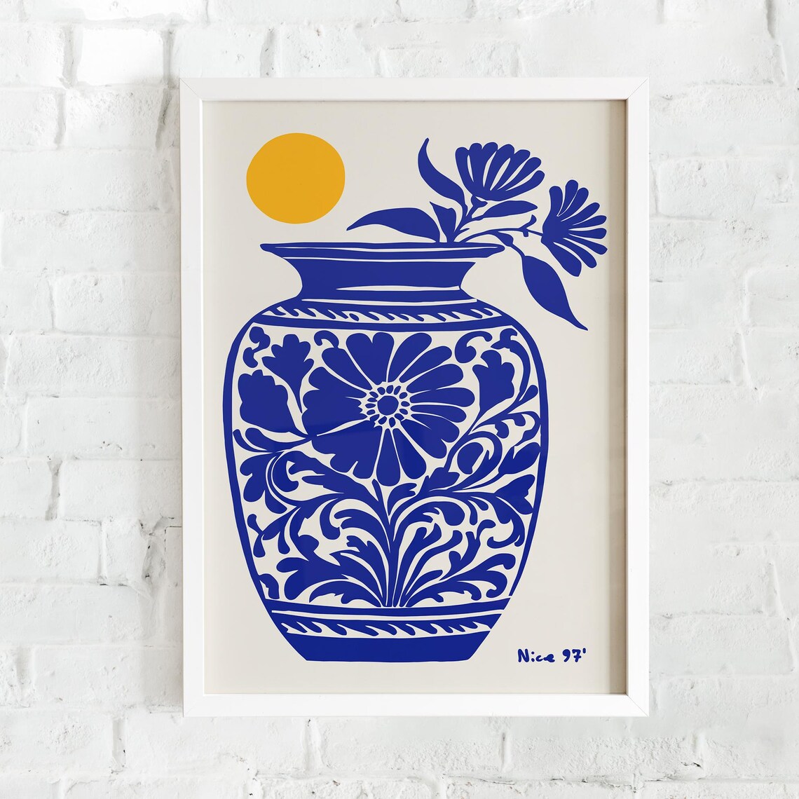 Blue Floral Vase Golden Sun Nice 97 Modern Botanical Wall Poster