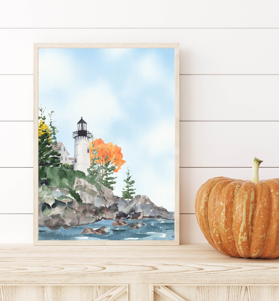 Autumn Lighthouse Coastal Decor Watercolor Art Print - Image 4