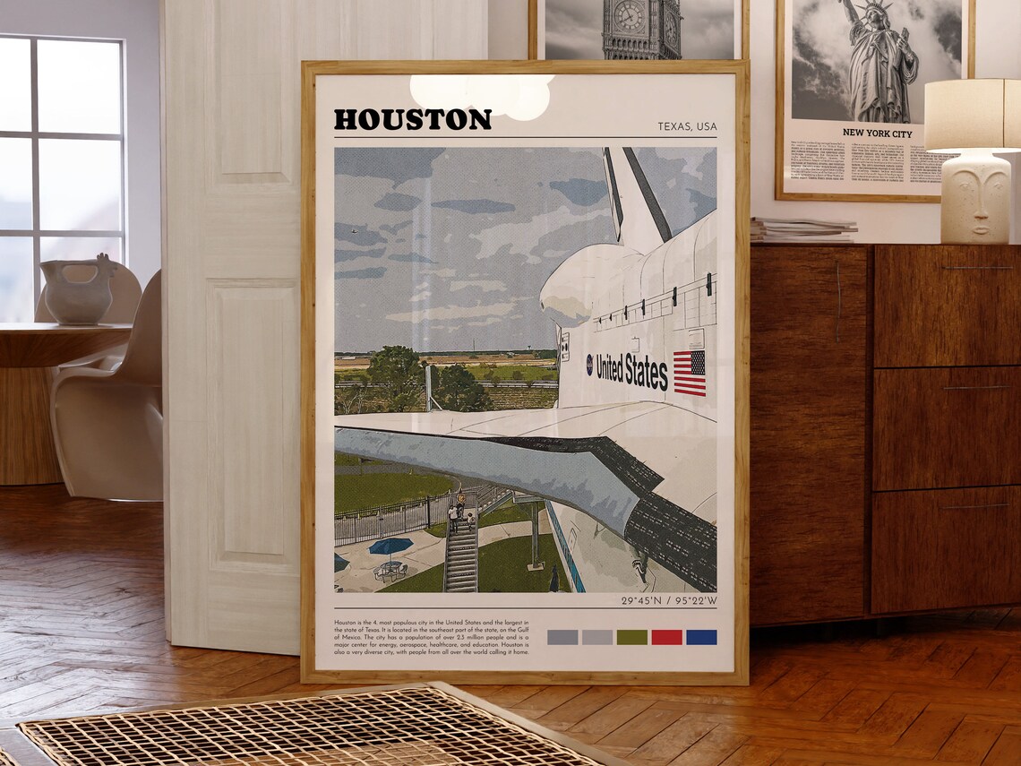 Houston Retro Travel Poster, City Photo Art - Image 2