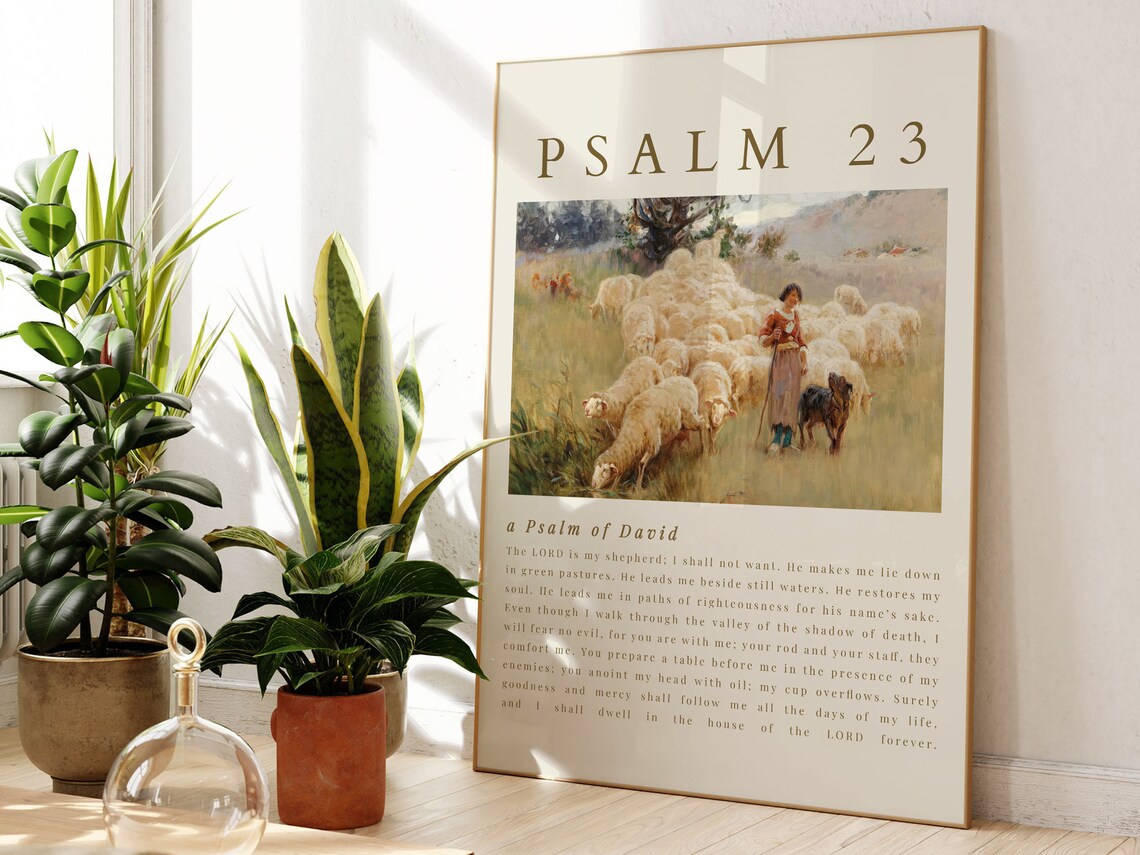 Psalm 23 a Psalm of David Shepherd Sheep Scripture Art Print
