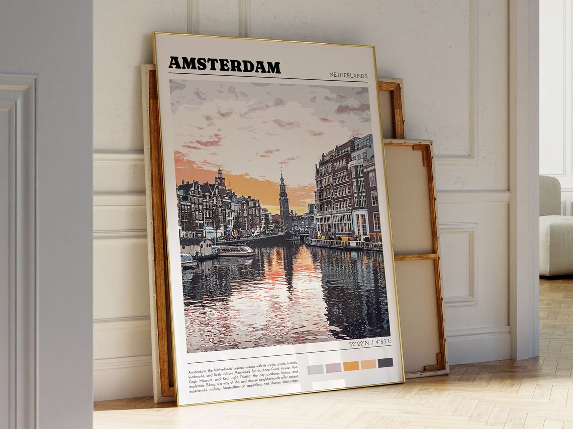 Amsterdam Retro Travel Poster, City Photo Art - Image 3