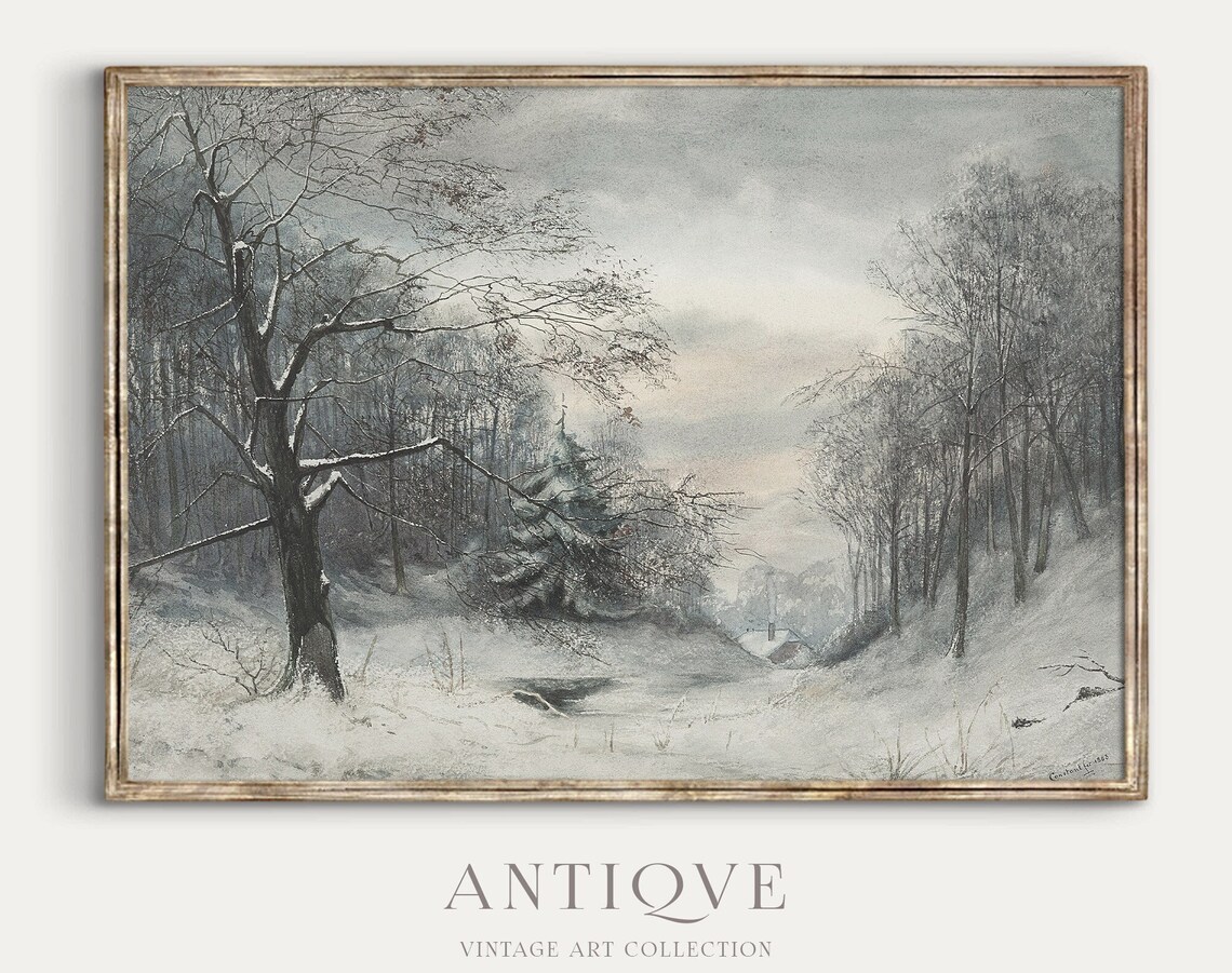 Moody Winter Woods Art Print, Snowy Landscape