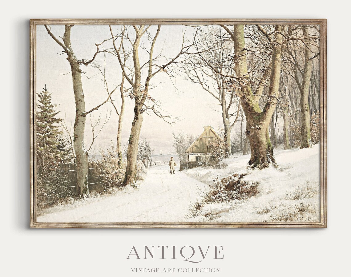 Little Boy in the Snow, Vintage Winter Landscape