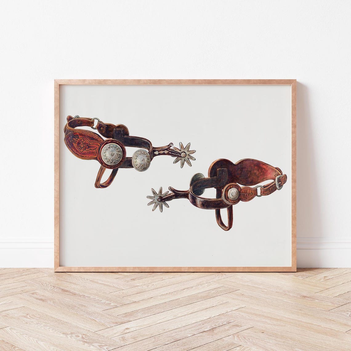 Antique Leather Cowboy Spurs Western Decor Watercolor Art Print