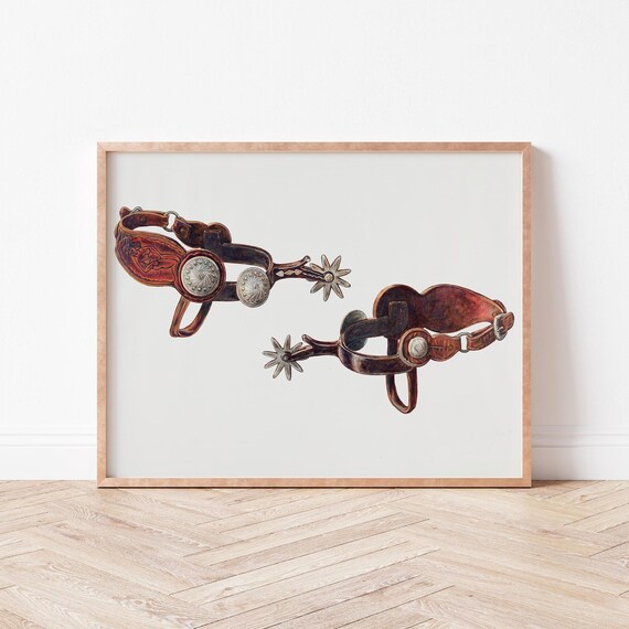Antique Leather Cowboy Spurs Western Decor Watercolor Art Print