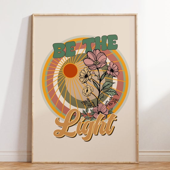 Be The Light Wall Print Retro Christian Poster Bible Verse Wall Art Gift For Christian Inspirational Print Wall Decor