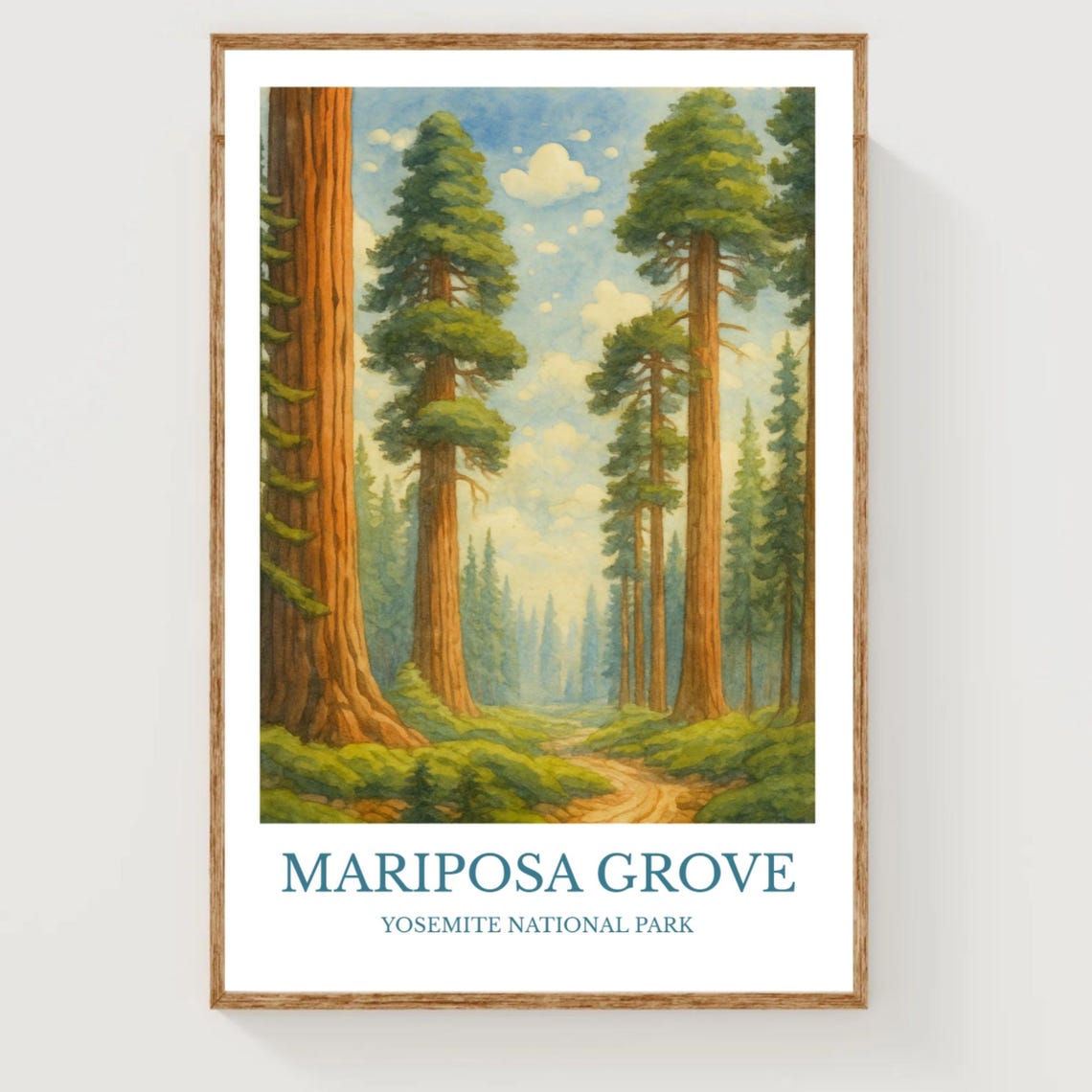 Mariposa Grove Yosemite Giant Sequoia Trees Watercolor Travel Poster