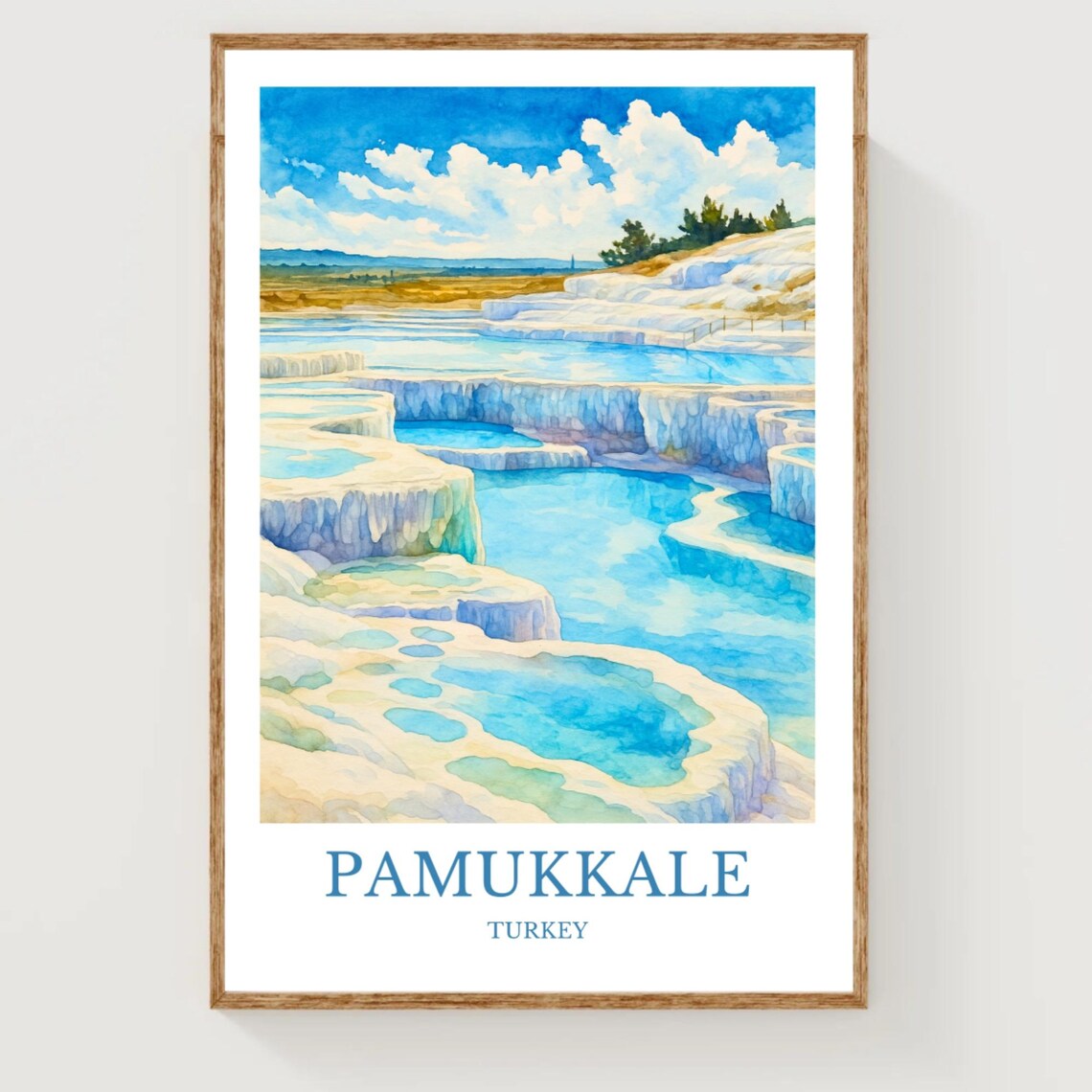 Pamukkale Turkey Travertine Terraces Watercolor Travel Poster