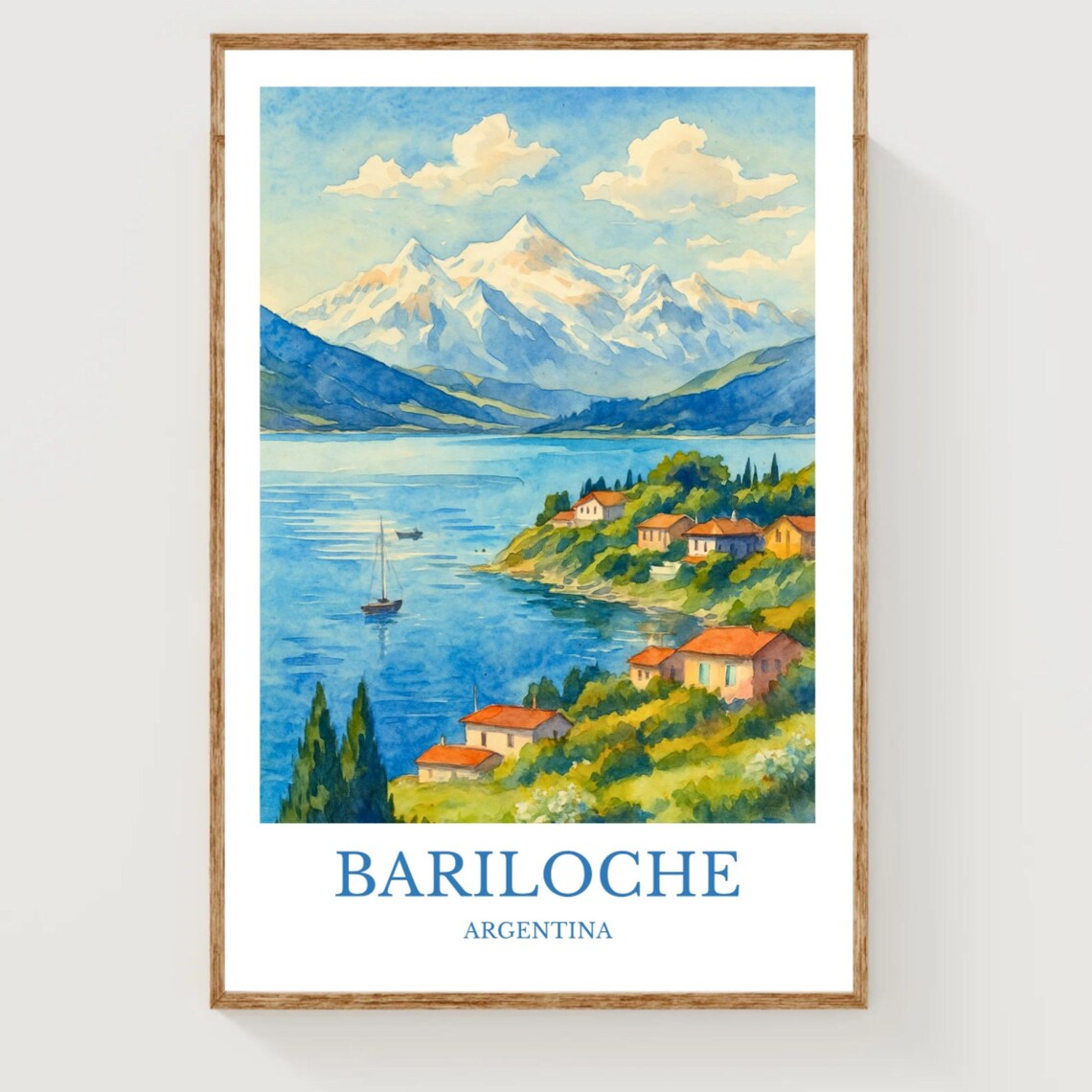 Bariloche Argentina Andes Lake Mountain Village Travel Poster
