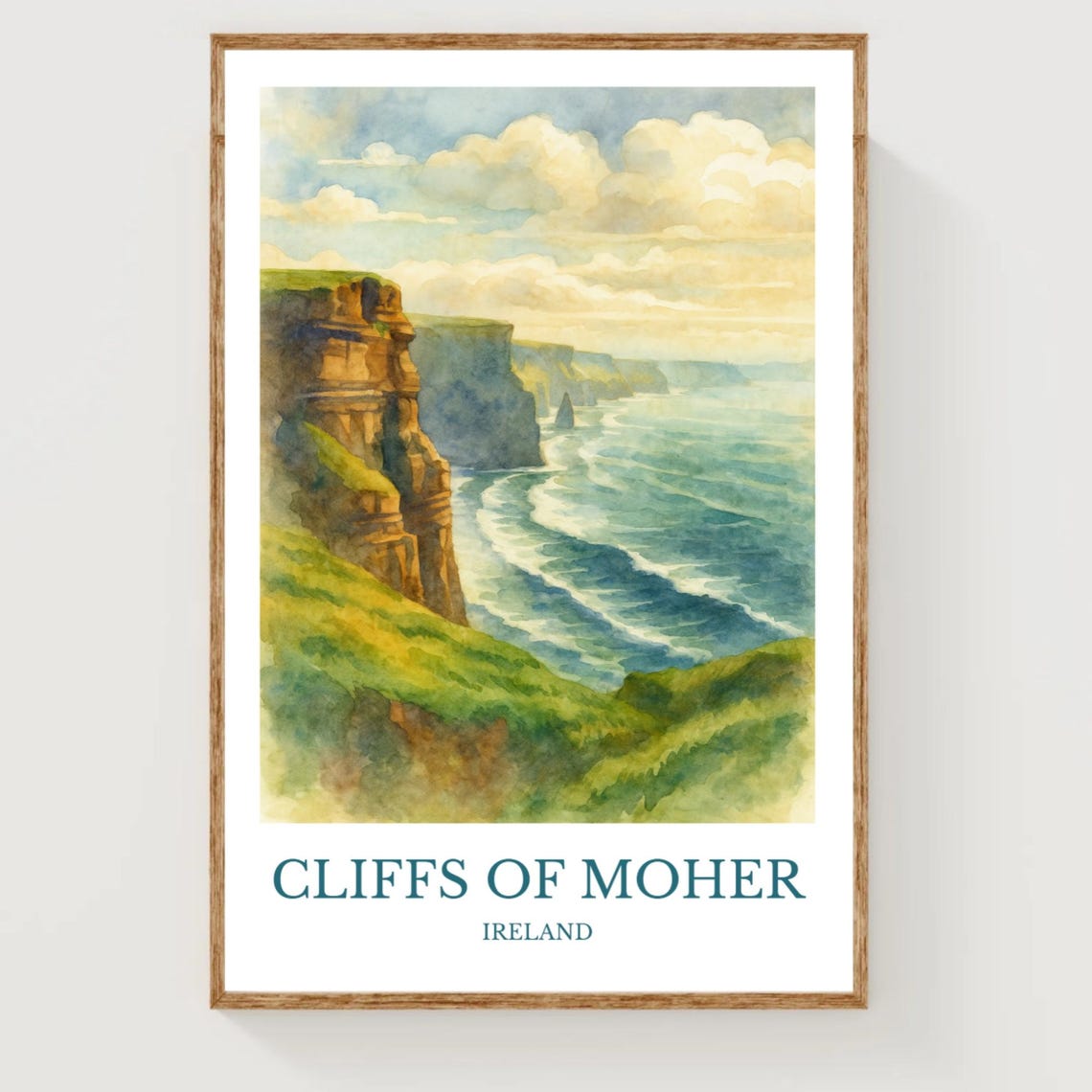 Cliffs of Moher Watercolor Ireland Coastal Landscape Travel Poster