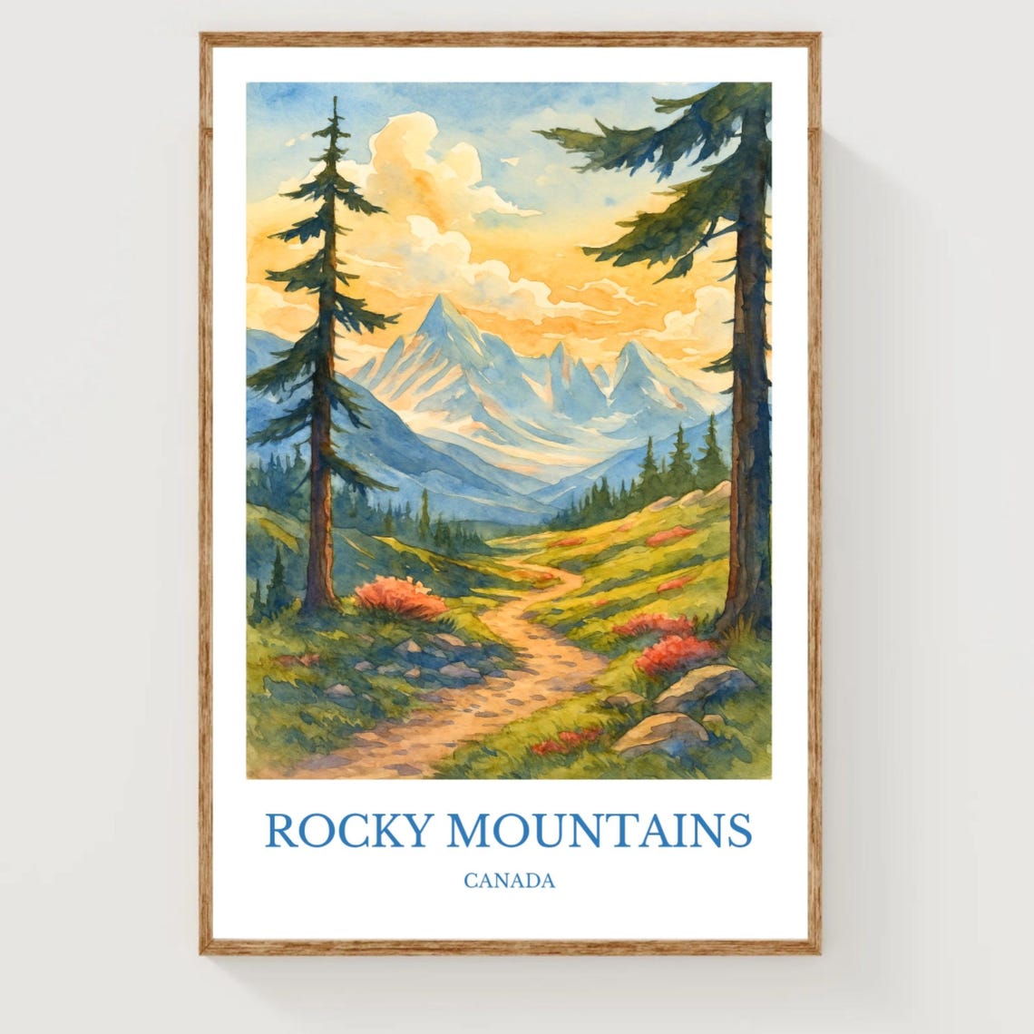 Rocky Mountains Canada Alpine Trail Watercolor Travel Poster