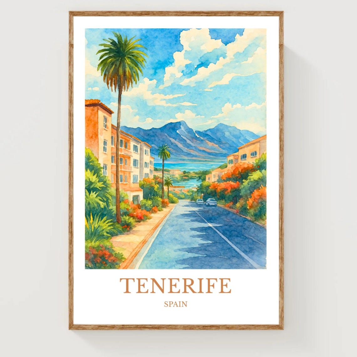 Tenerife Spain Watercolor Canary Islands Coast Travel Poster