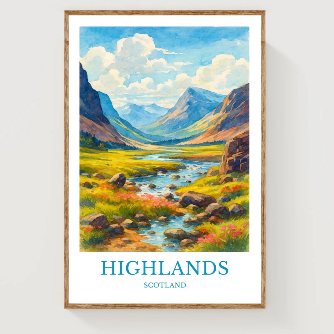 Highlands Watercolor Poster, Scottish Landscape