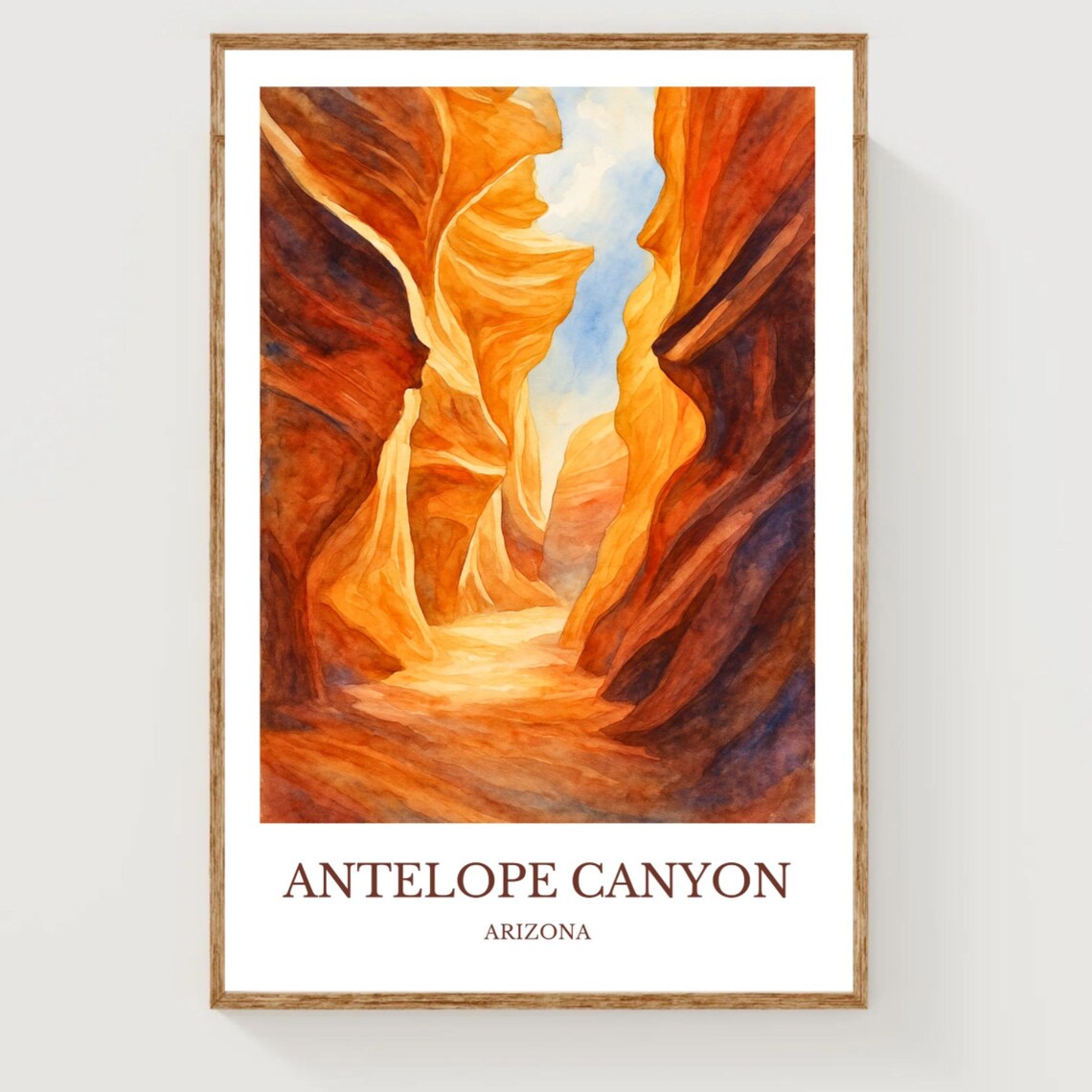 Antelope Canyon Arizona Watercolor Slot Canyon Travel Poster