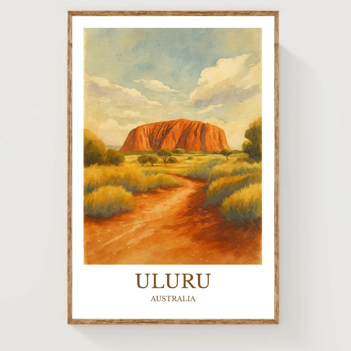 Uluru Australia Red Rock Desert Outback Watercolor Travel Poster