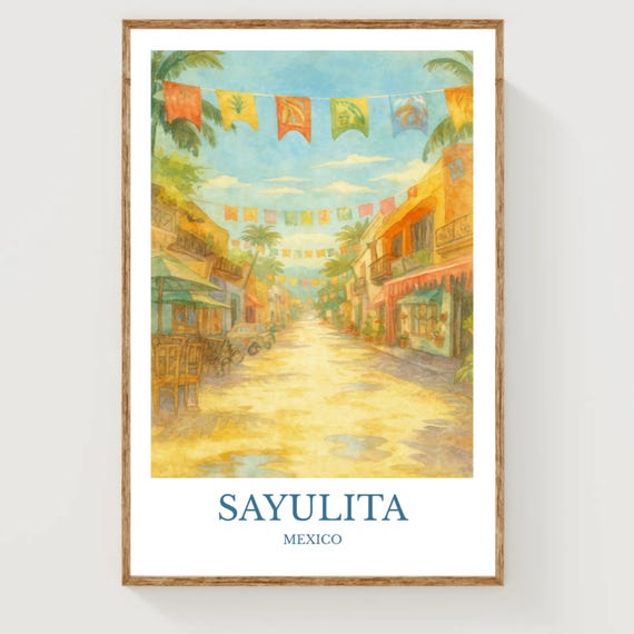 Sayulita Watercolor Design Poster Mexico Print Wall Art