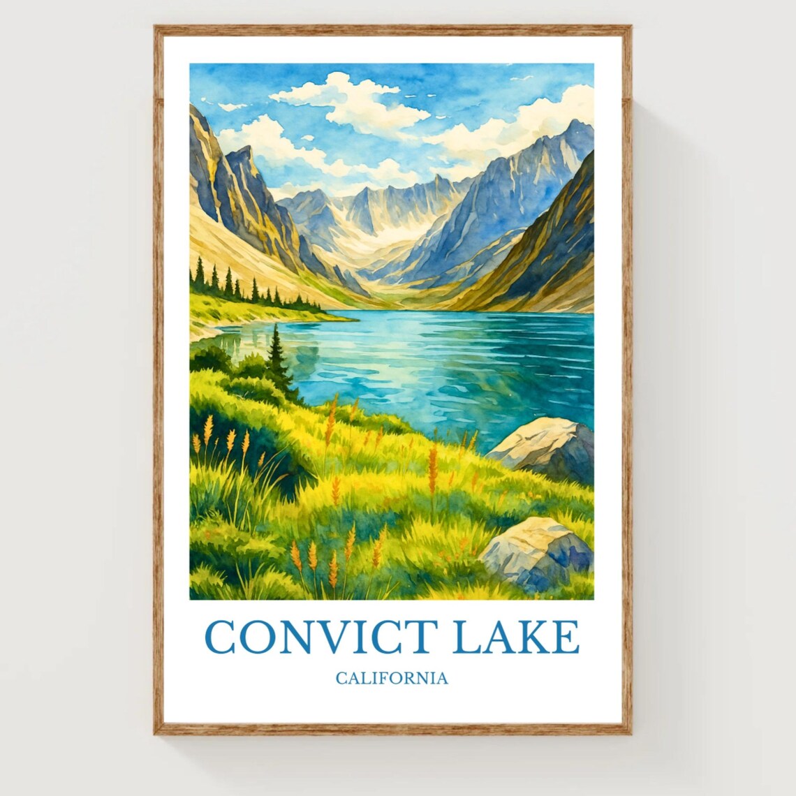Convict Lake California Mountain Lake Watercolor Travel Poster