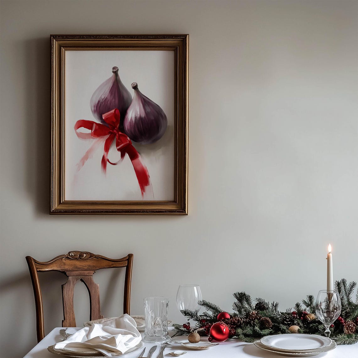 Purple Figs Tied With Red Satin Bow Rustic Fruit Kitchen Art Poster - Image 3
