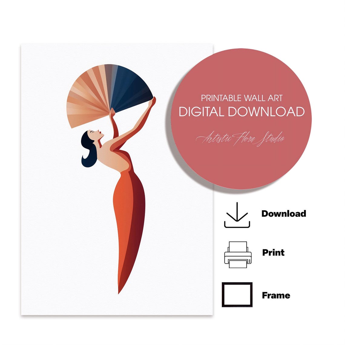 Flamenco Dancer with Fan Art Deco Style Spanish Dance Poster - Image 4
