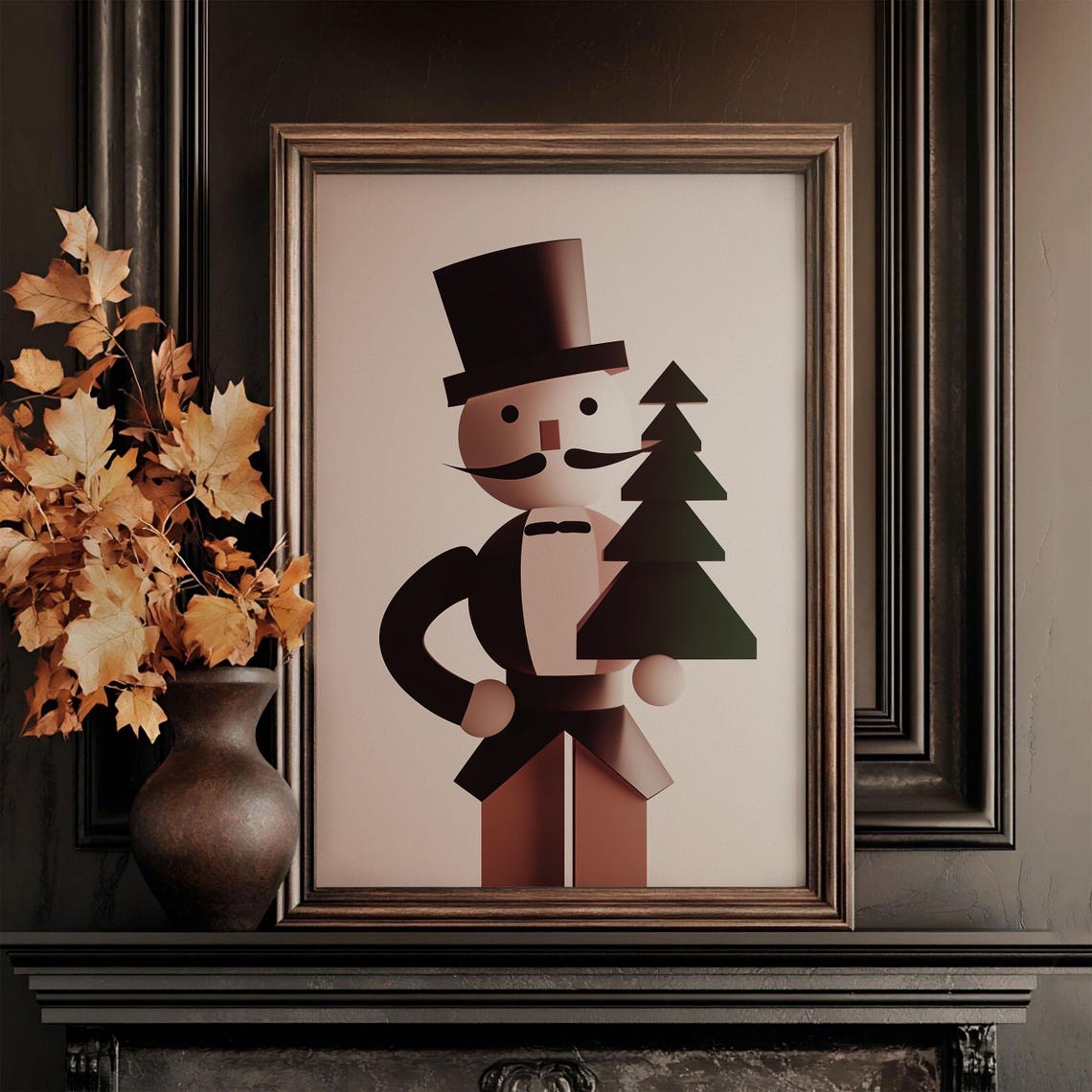 Modern Geometric Nutcracker Soldier Christmas Tree Art Poster