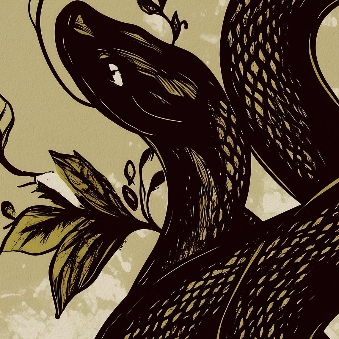 Black Serpent Botanical Illustration Floral Moody Nature Art Poster - Image 2