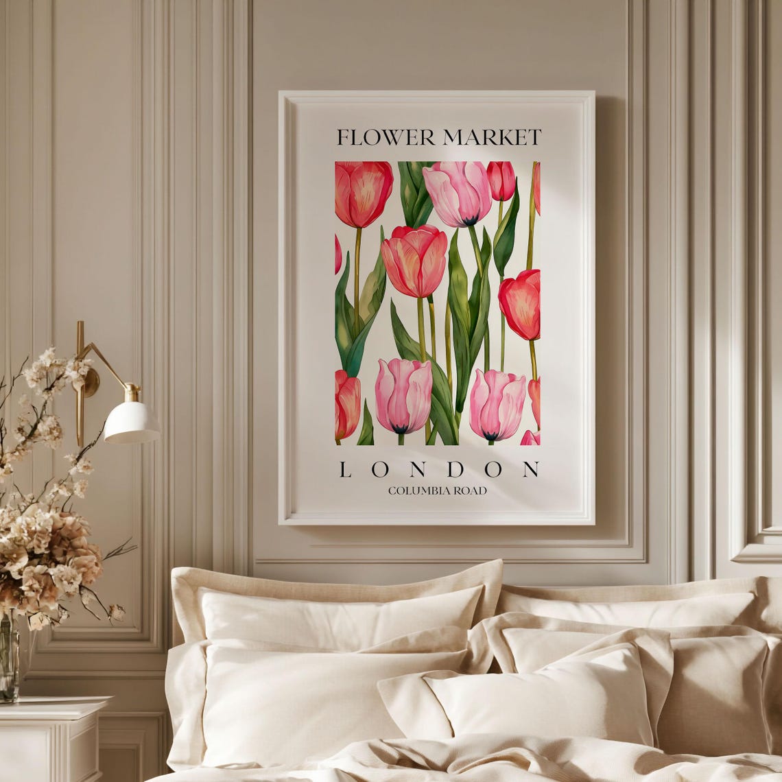 Tulip Flower Market London Print Graphic Pink Red Green Wall Art Columbia Road England Art Lifestyle Living Room Decor Bedroom Dutch Flower - Image 2