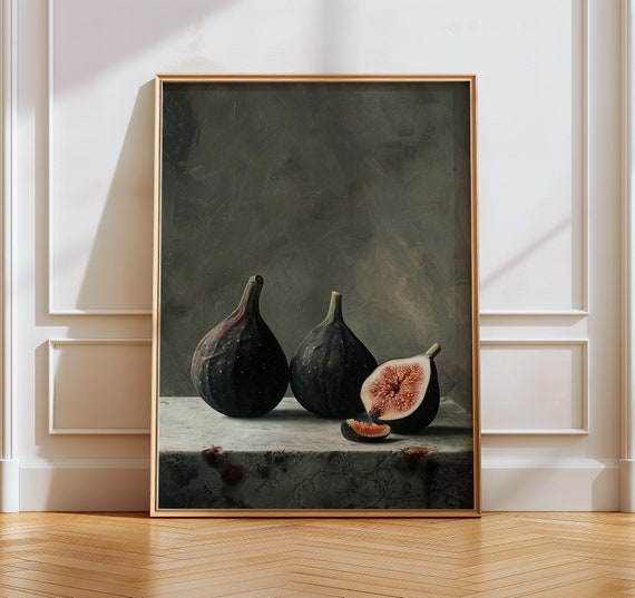 Fig Still Life Painting Art Print Rustic Kitchen Decor Fruit Wall Art Traditional English Cottage Aesthetic Food Cooking Poster