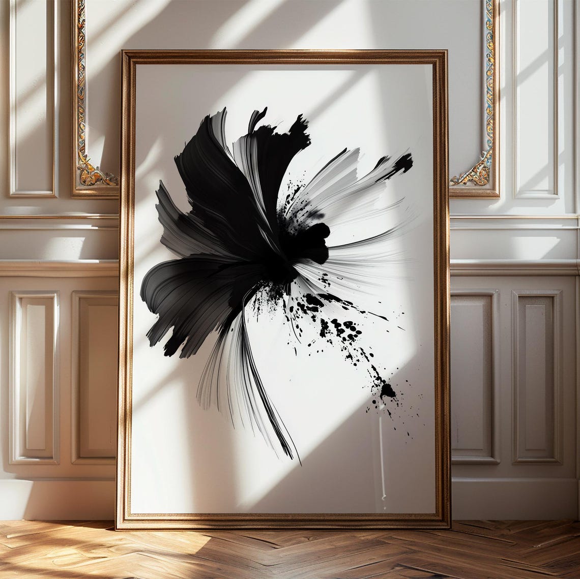 Black Ink Brush Abstract Flower Modern Minimalist Art Poster - Image 5