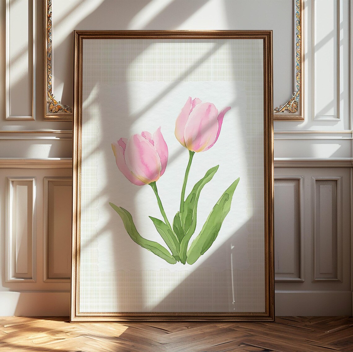 Pink Tulips Watercolor Pair Soft Floral Botanical Art Poster