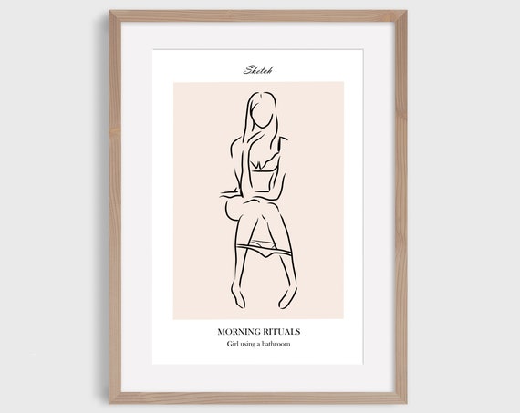 Morning Rituals Girl Using Bathroom Wall Art Print