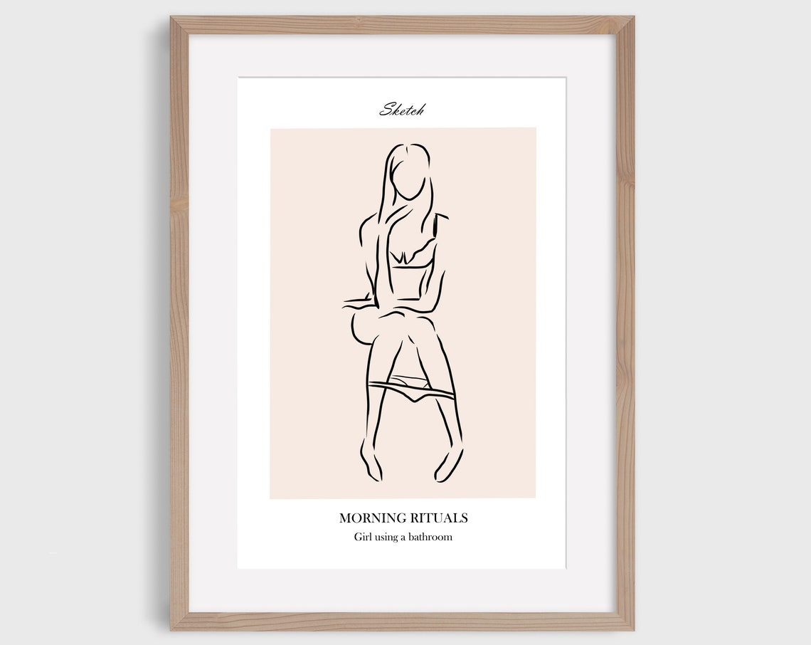 Morning Rituals Girl Using Bathroom Wall Art Print