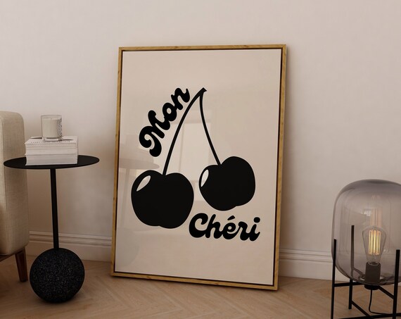 Cherry Wall Art Mon Cheri Wall Art Cherries Poster Trendy Retro Wall Art Cherry Print Cherry Poster Mon Cheri Print Prints