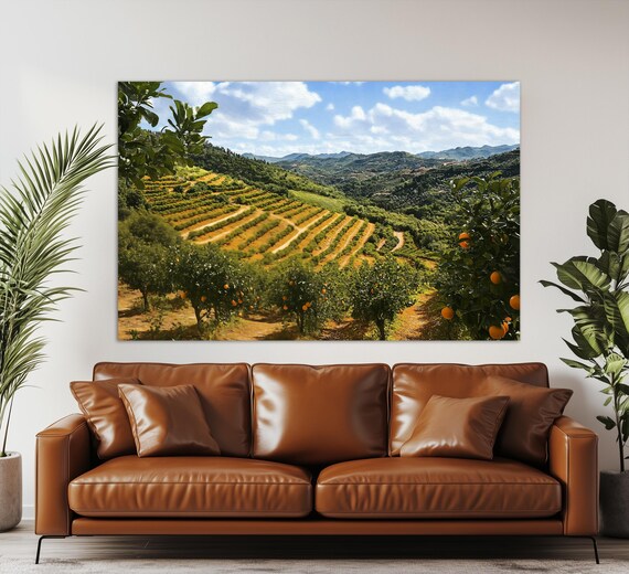 Orange Trees In Portugal Painting Print Portugal Wall Art Portuguese Landscape Orange Trees Wall Art Orange Plantation