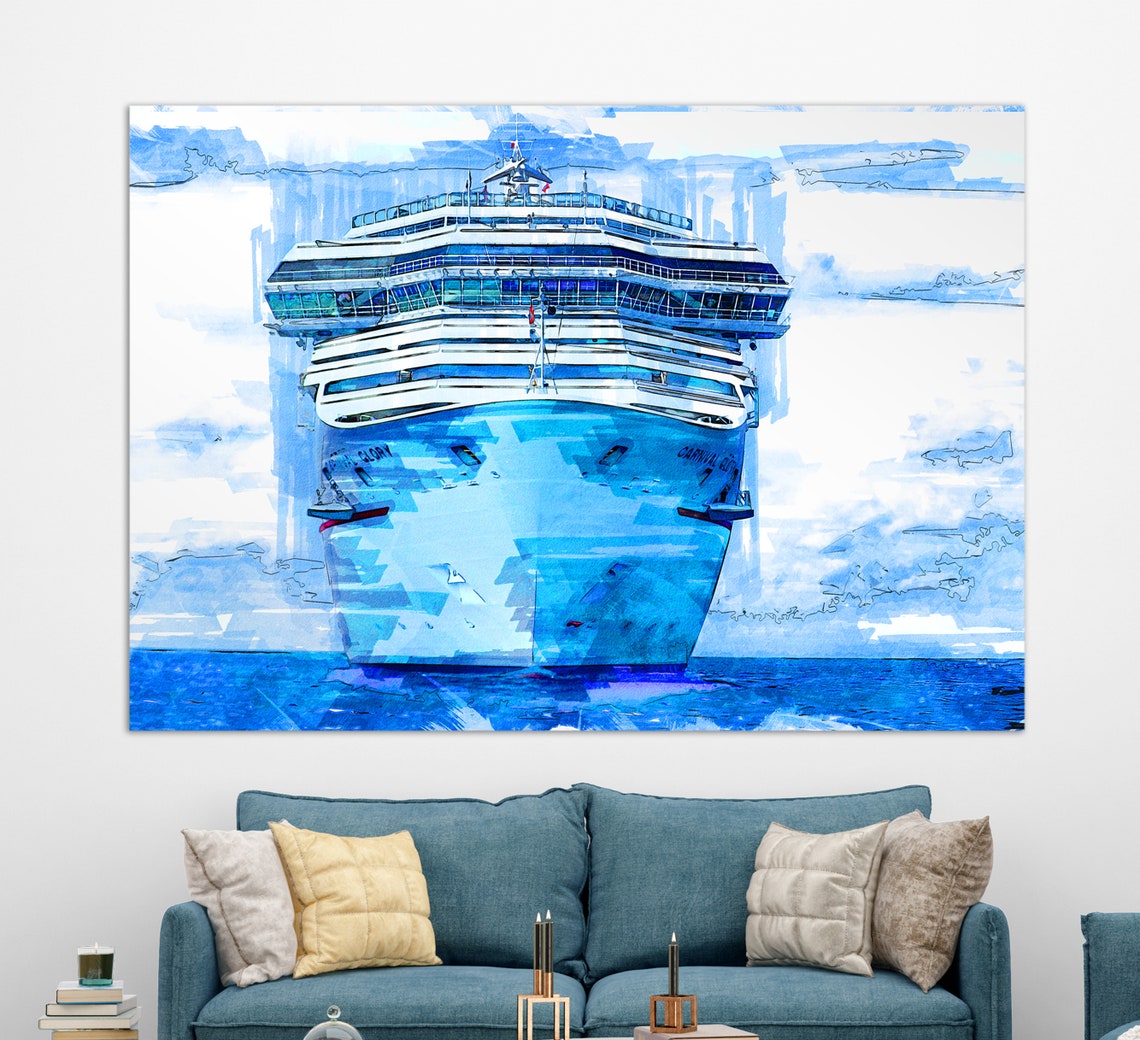 Carnival Glory Cruise Ship Bow Watercolor Ocean Voyage Poster