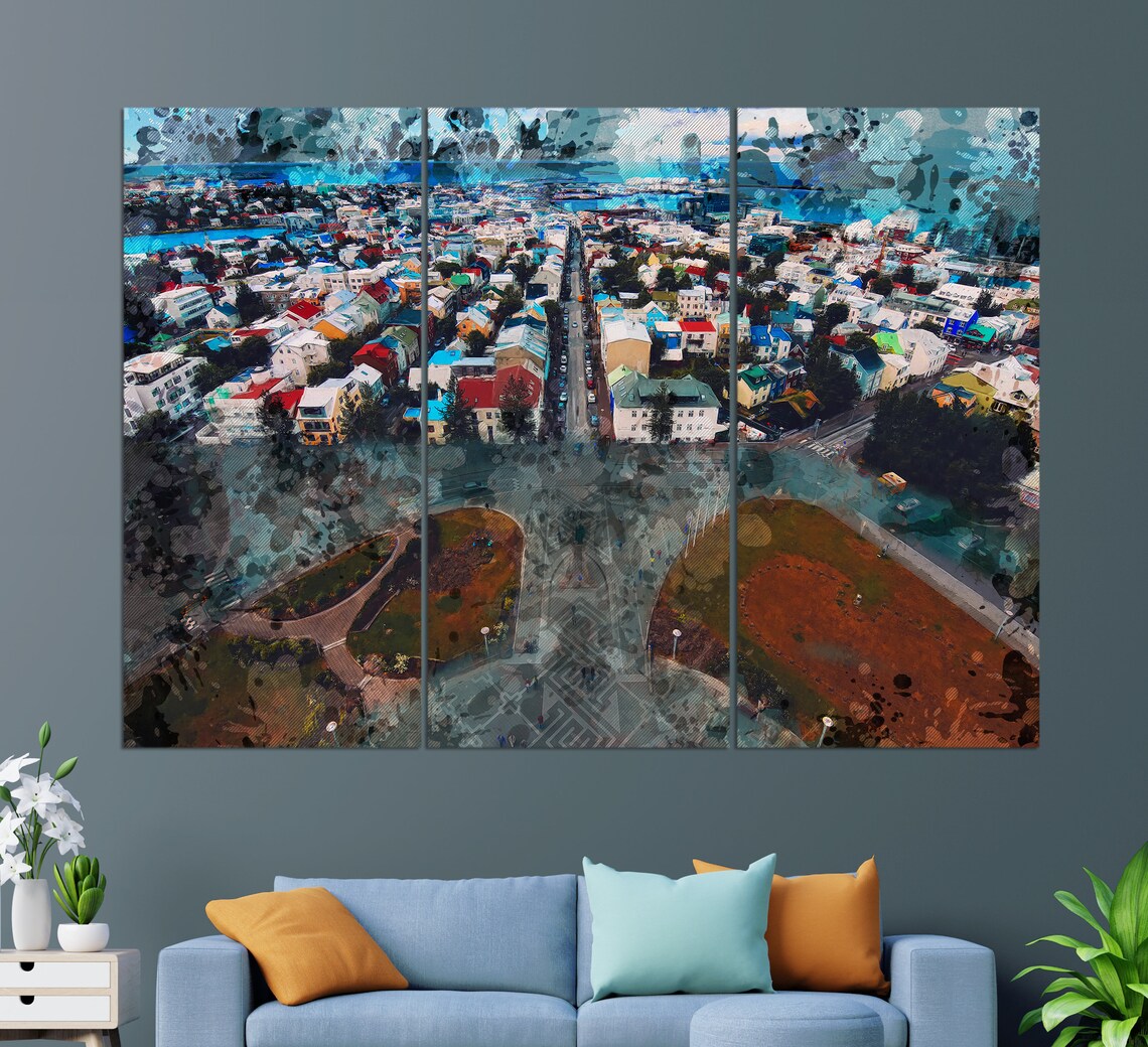 Reykjavik Iceland Aerial City View Colorful Rooftops Travel Poster