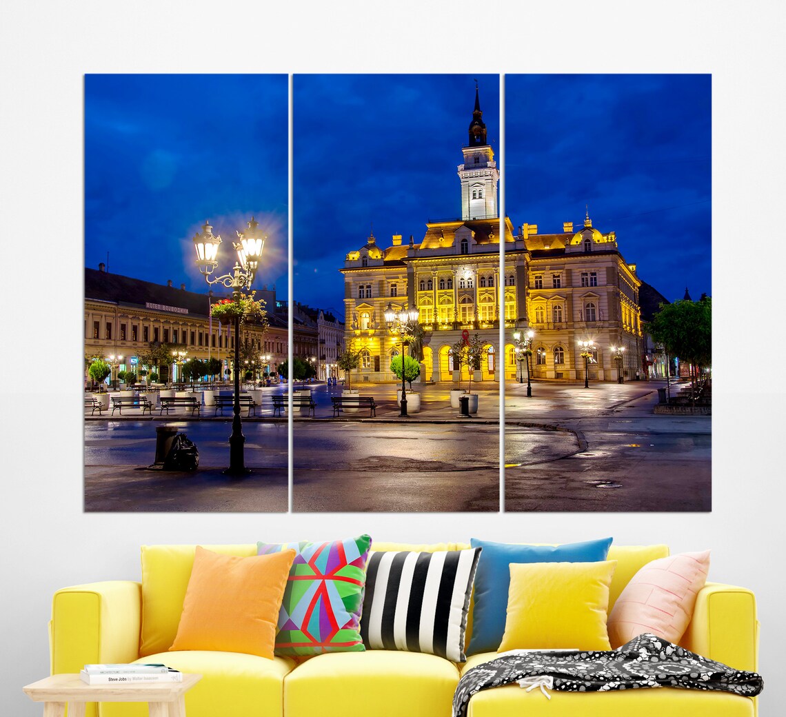 Novi Sad Serbia City Hall Night Lights Historic Square Travel Poster - Image 3