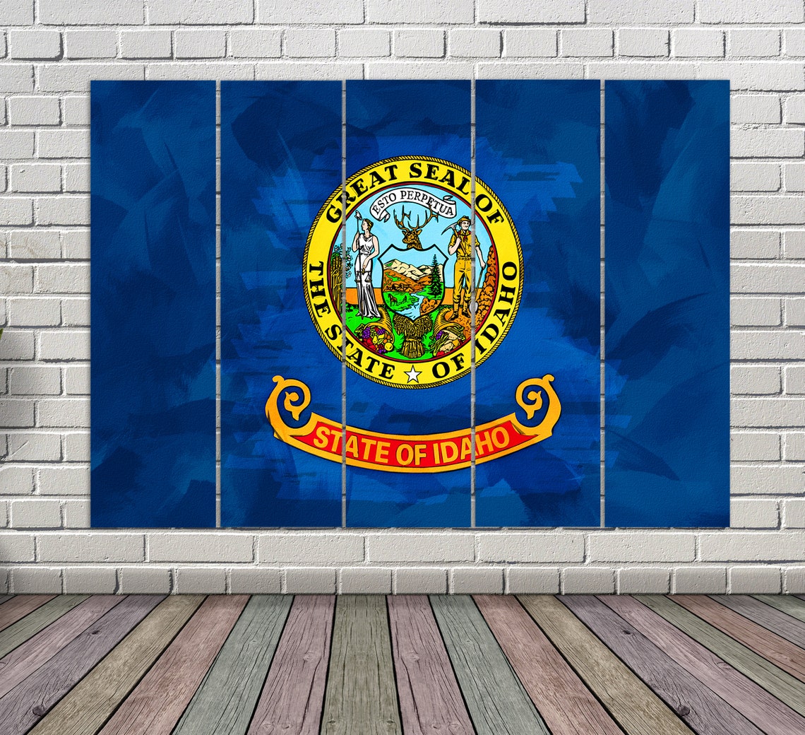 Idaho State Flag Great Seal Painted Blue Vintage Flag Wall Art Poster - Image 2