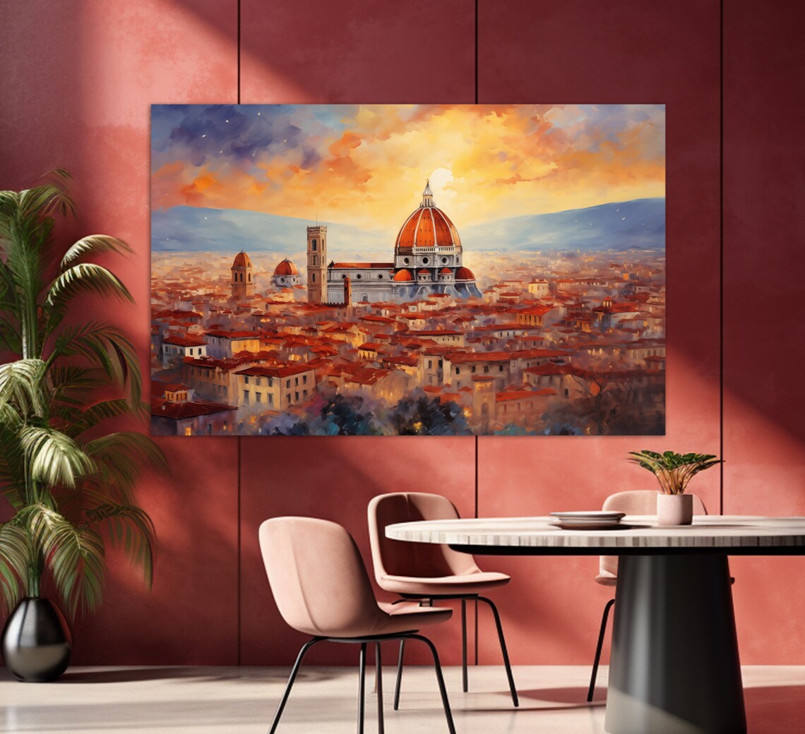 Florence Italy Duomo Golden Sunset Rooftops Oil Painting Poster - Image 3